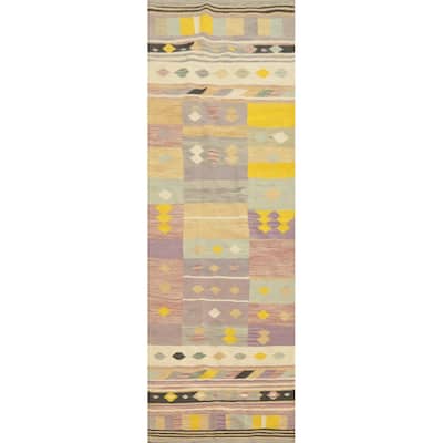 Hand Woven Oriental 100% Wool Carpet Southwestern Modern Multi-Colored Kilim Runner Rug - 9' 7'' X 2' 8''