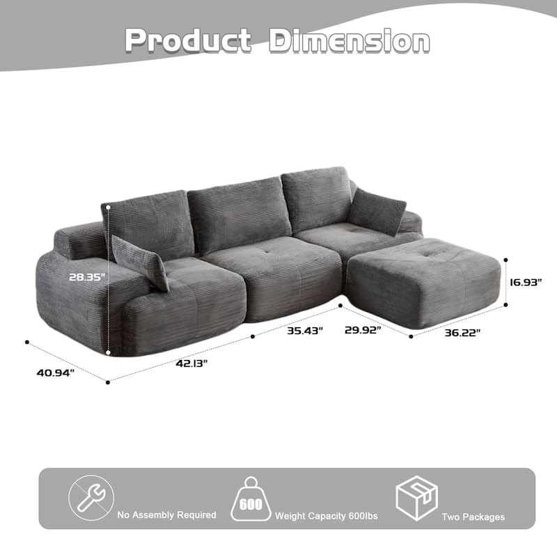 Memory Foam Compressed Sofa,Large Sectional Couches,Pet-Friendly Cloud Modular Sectional Sofa,Extra Deep Loveseat
