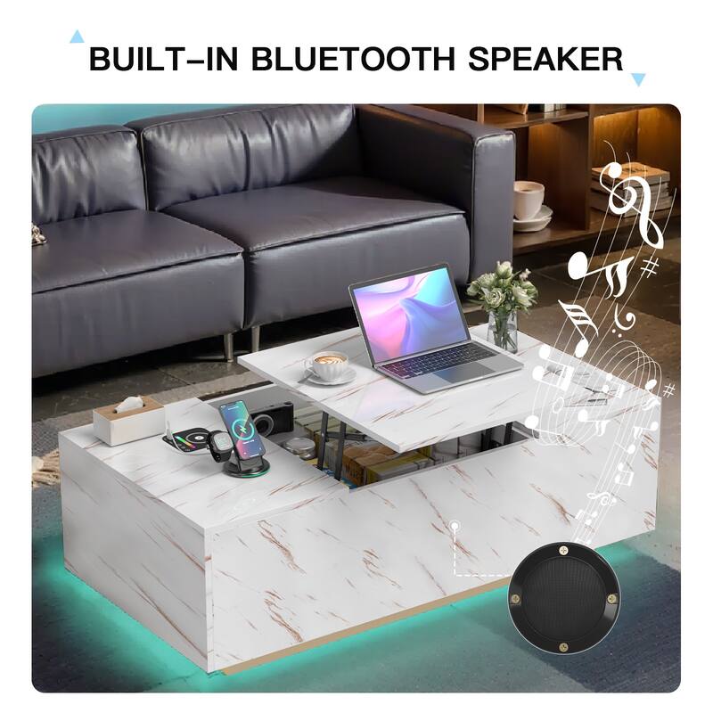 Pocassy LED Coffee Table 47.2" Coffee Tables with Storage Shelf