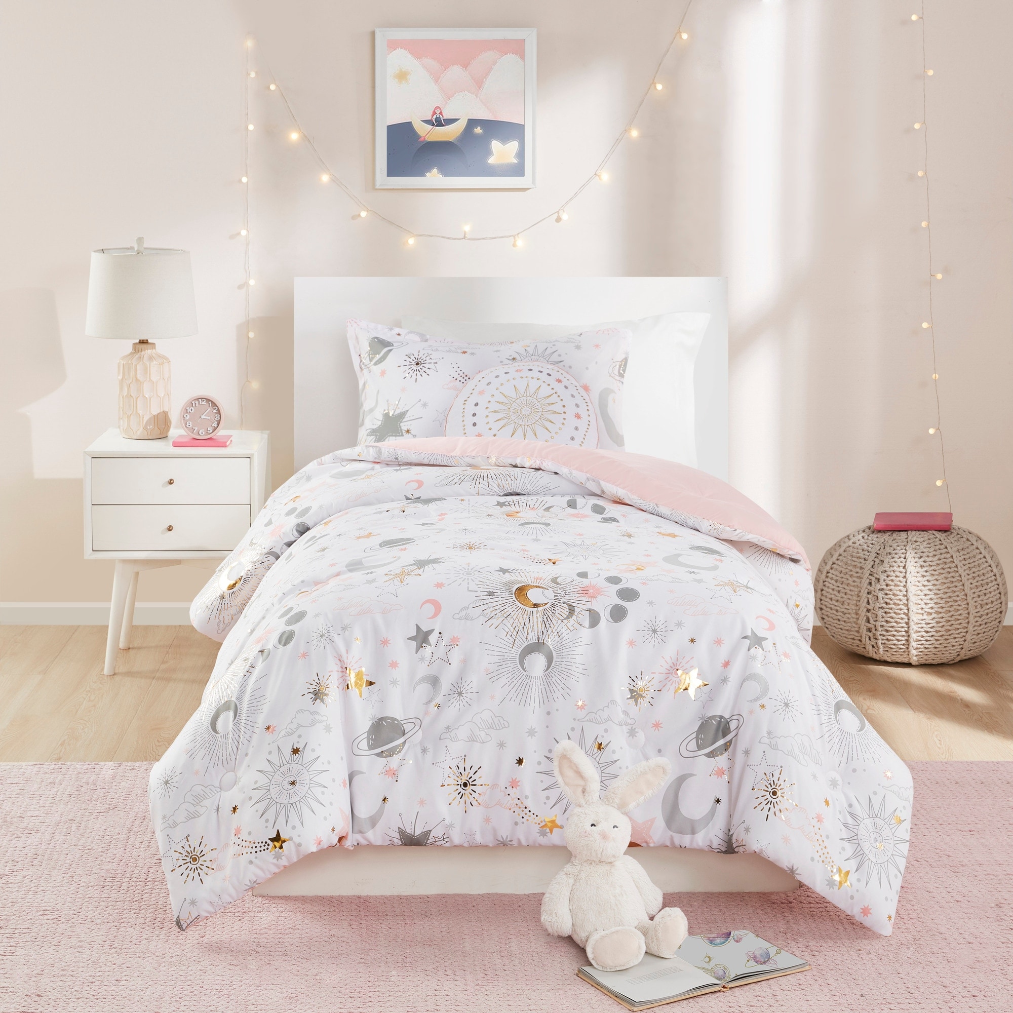 Intelligent Design Kids Celia Starry Sky Metallic Comforter Set with Throw Pillow
