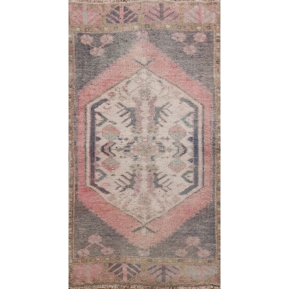 Antique Look Anatolian Turkish Rug Hand-knotted Oriental Wool Carpet - 1'7" x 3'3"