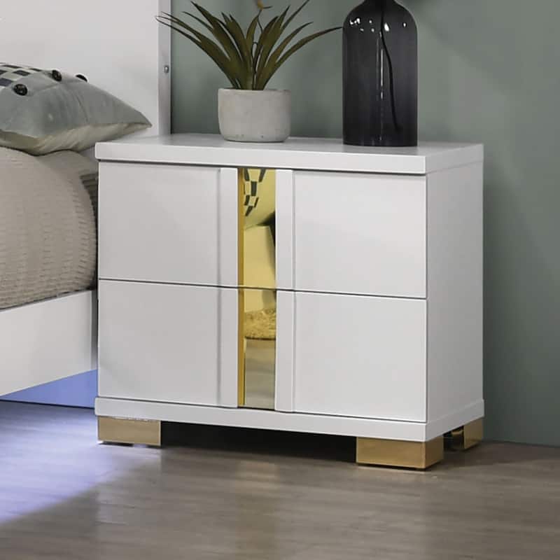 Attractive Beautiful Nightstand Bedroom Furniture White And Gold Finish Bracketed Metal Legs 1pc Bedside Table