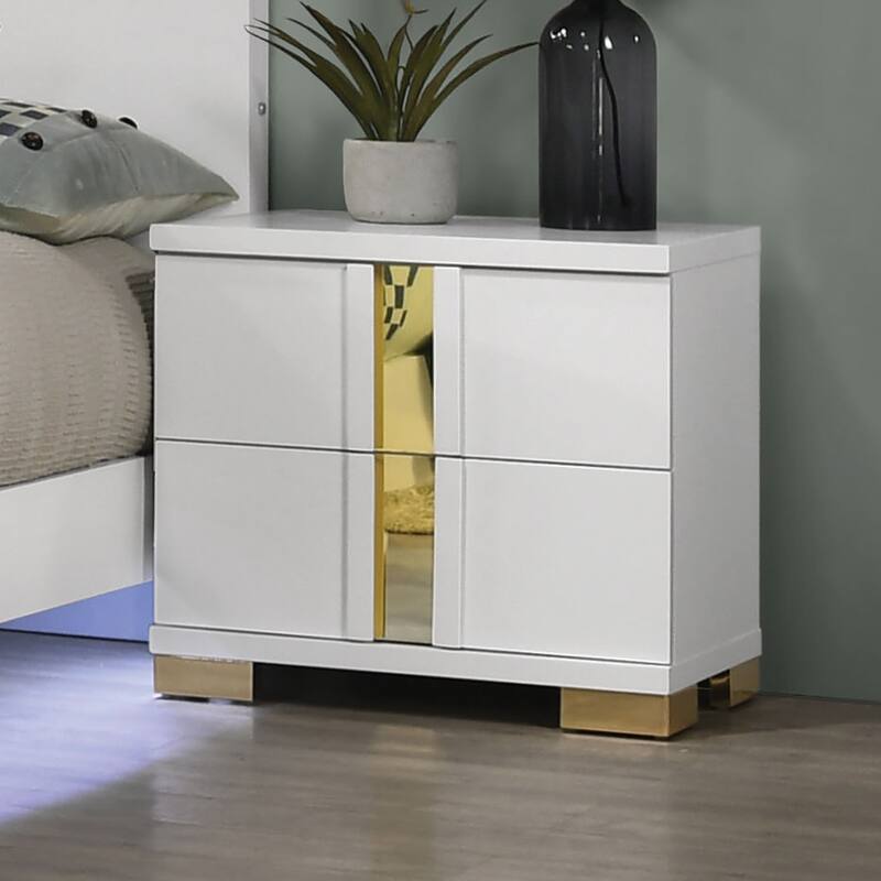 Full Size Engineered Wood LED Platform Bed Set with 2 Nightstands and Acrylic Trim