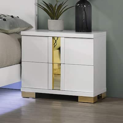 White And Gold Trim 1pc Nightstand Bracketed Metal Legs Acrylic Trim Contemporary Bedroom Furniture