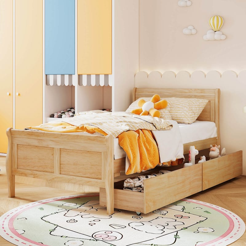 Costway Twin Size Bed Frame with 2 Storage Drawers Wood Platform Bed