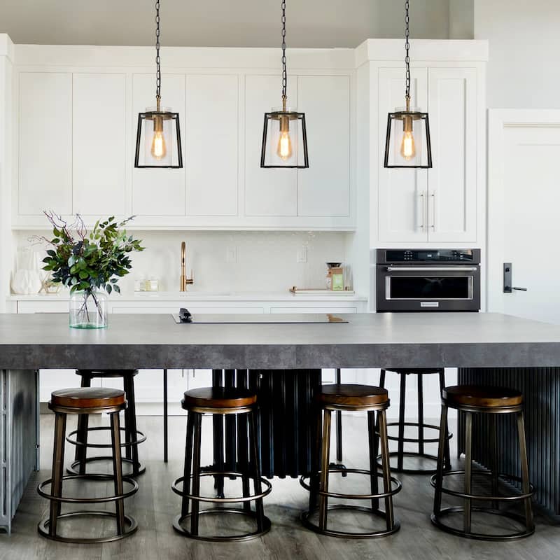 Modern Farmhouse 1-Light Lantern Pendant Lights Black Kitchen Island Lights - D 7.5'' x H 72.5''