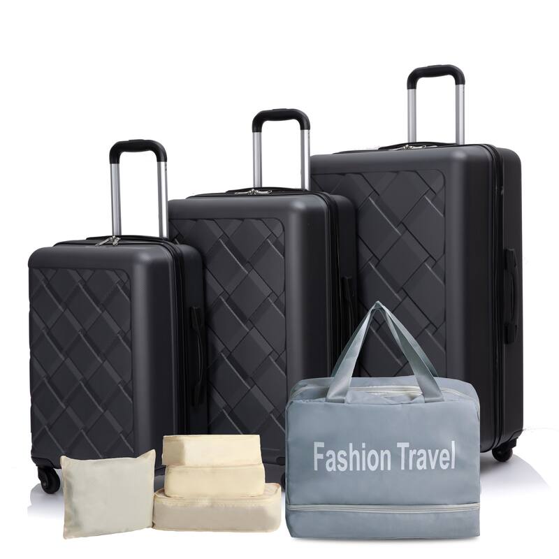 3PCS Expandable Hardshell Luggage Sets with 4PCS Storage Bag Set and Waterproof Portable Bag - Dark Grey