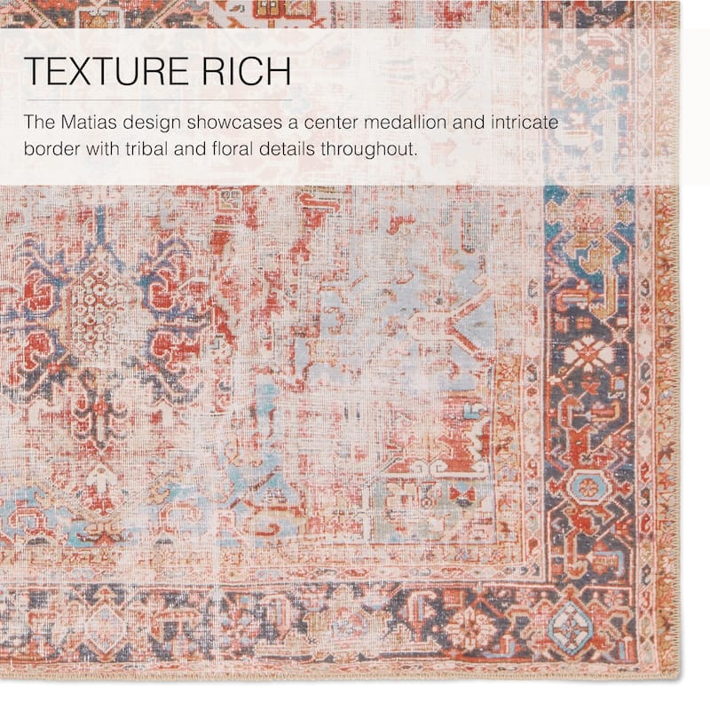 Matias Machine Washable Medallion Rust/Navy Rug