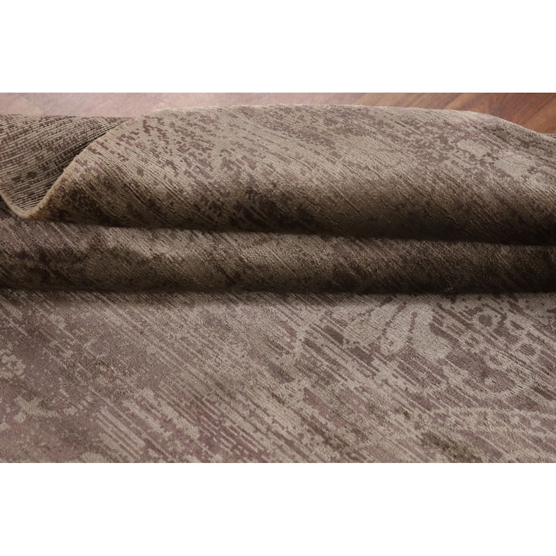 Brown Abstract / Modern Area Rug Handmade Wool Carpet - 4'8"x 6'7"