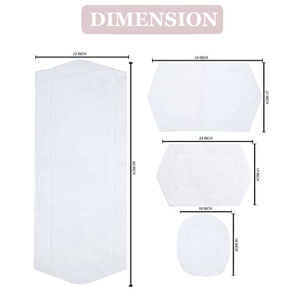 dimension image slide 11 of 19, Waterford Collection 100% Cotton Non-Slip Bathroom Rug, Machine Washable Bath Rug, 4 Piece Bath Mat Set with Toilet Lid Cover