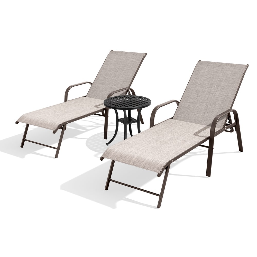 Pellebant Outdoor Lounge Chair Aluminum Adjustable Backrest with side table