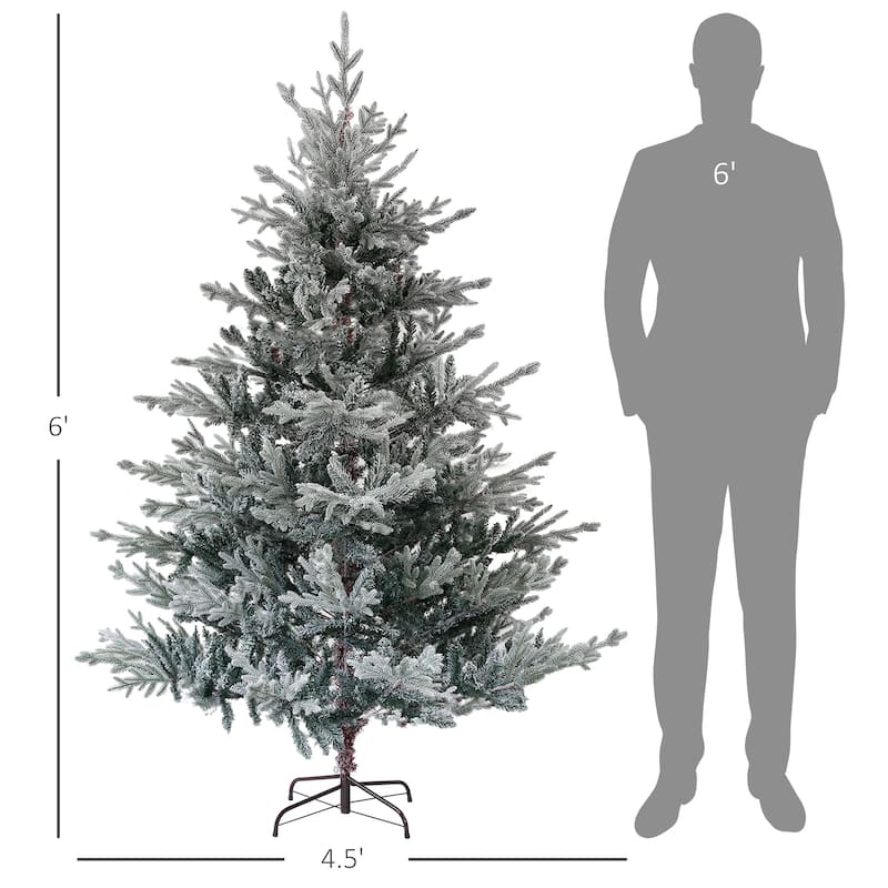 HOMCOM Nordic Pine Artificial Christmas Tree - Snow Flocked Tips, Foldable Metal Stand, Easy Assembly - Green