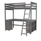 preview thumbnail 24 of 32, Sturdy Wood Loft Bed Frame with Storage Shelves,1 Cabinet and 2 Drawers,U-shaped Desktop