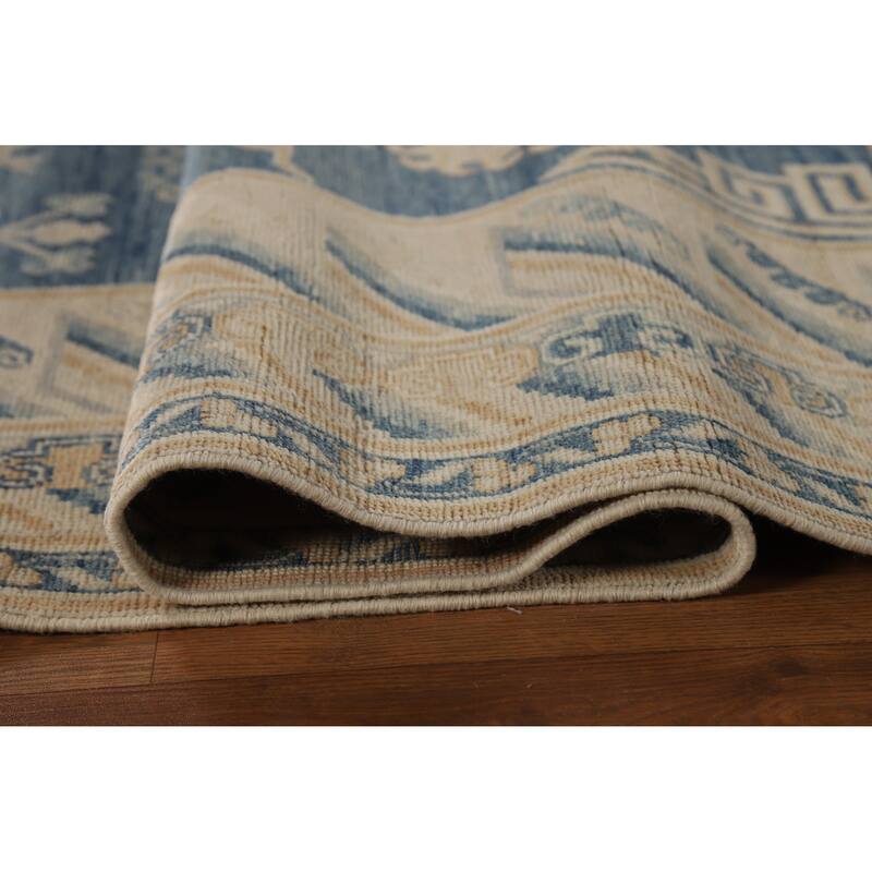 Hand Knotted Oriental 100% Wool Carpet Transitional Geometric Navy Blue & Blues Oushak Area Rug - 12' 0'' X 9' 2''