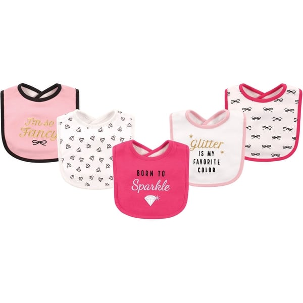 slide 1 of 1, Hudson Baby Infant Girl Cotton Bibs 5pk, Sparkle, One Size - Sparkle - One Size One Size - Sparkle