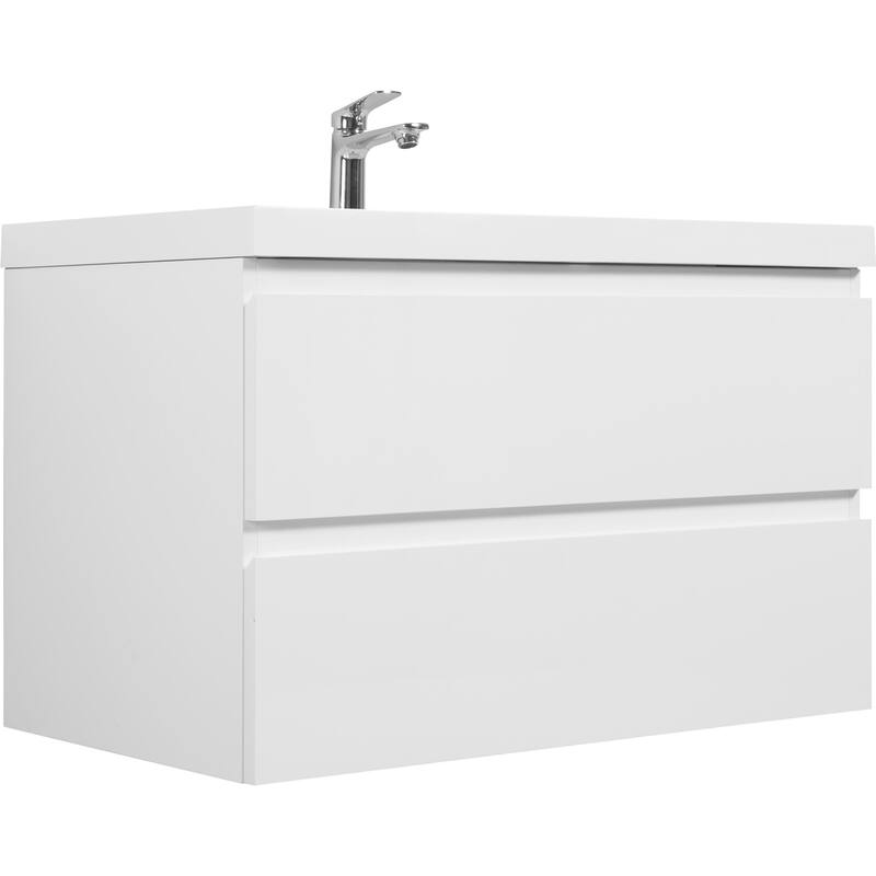 Wall-Mounted Bathroom Vanity with Durable Resin Countertop and Soft-Close Drawers - 35.43in L