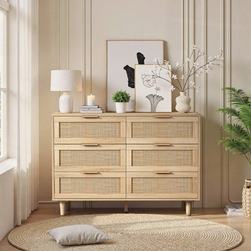 6-Drawers Rattan Storage Cabinet Rattan Drawer