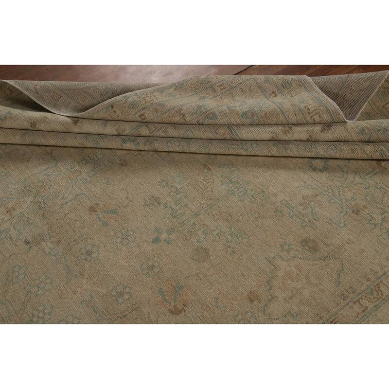 Vegetable Dye Oushak Turkish Area Rug Hand-Knotted Beige Wool Carpet - 9'0" x 12'7"