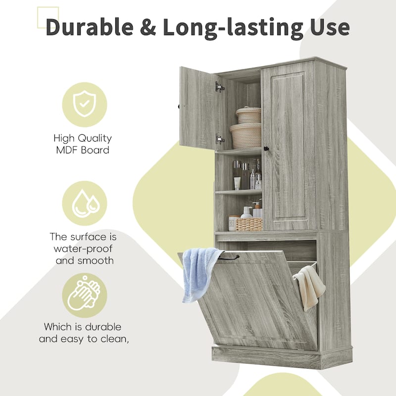 GDF Studio - Tommy Modern MDF Tall Storage Cabinet with Adjustable Shelves and Large Flip-Out Basket