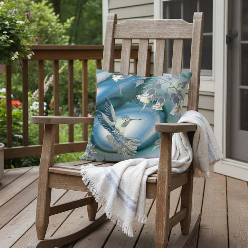 HomeRoots 26" X 26" Blue and White Bird Blown Seam Floral Indoor Outdoor Throw Pillow - 26.00' X '26.00' X '5.00 - Blue/White - 26.00' X '26.00' X '5.00