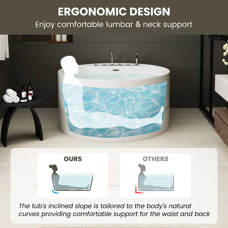 47 in. Freestanding Acrylic Whirlpool Bathtub with 6 Jets, Chromatherapy LED Lighting, 4-Hole Faucet Kit, Center Drain