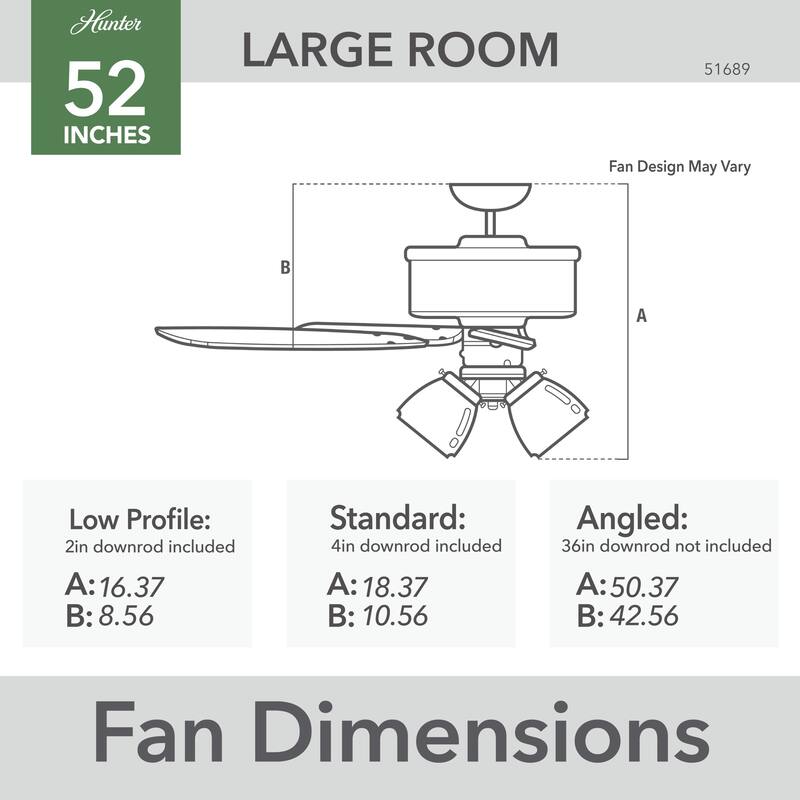 Hunter 52" Lawndale Ceiling Fan with LED Light Kit and Pull Chain, Damp-Rated - Indoor-Outdoor