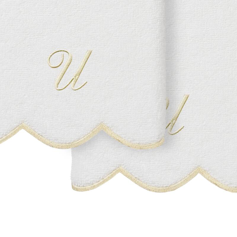 Authentic Hotel and Spa 100% Turkish Cotton Beige ADORNIA Scallop Personalized 2 Piece Hand Towel Set - 2 Hand Towels
