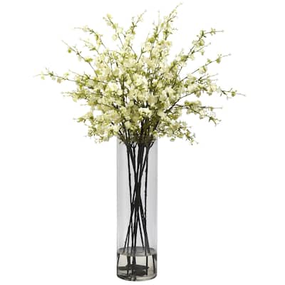 Cherry Blossom Arrangement 38" Tall - Faux Flowers in Cylinder Vase - Home Office Decor - 38
