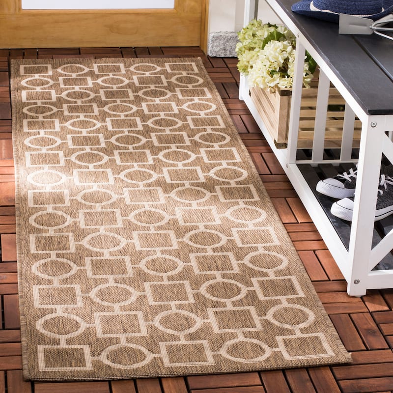 SAFAVIEH Courtyard Lilya Indoor/ Outdoor Waterproof Patio Backyard Rug - 2'3" x 6'7" Runner - Brown/Bone