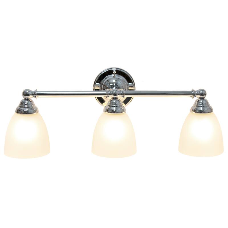 25" 3-Light Vanity Fixture - Chrome Metal & Frosted Glass Wall Mount Light - Bathroom, Hallway Decor - 10
