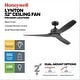 preview thumbnail 4 of 33, 52" Honeywell Lynton Indoor/Outdoor Ceiling Fan with Color Changing LED Light, Remote Control, High Performance Blades