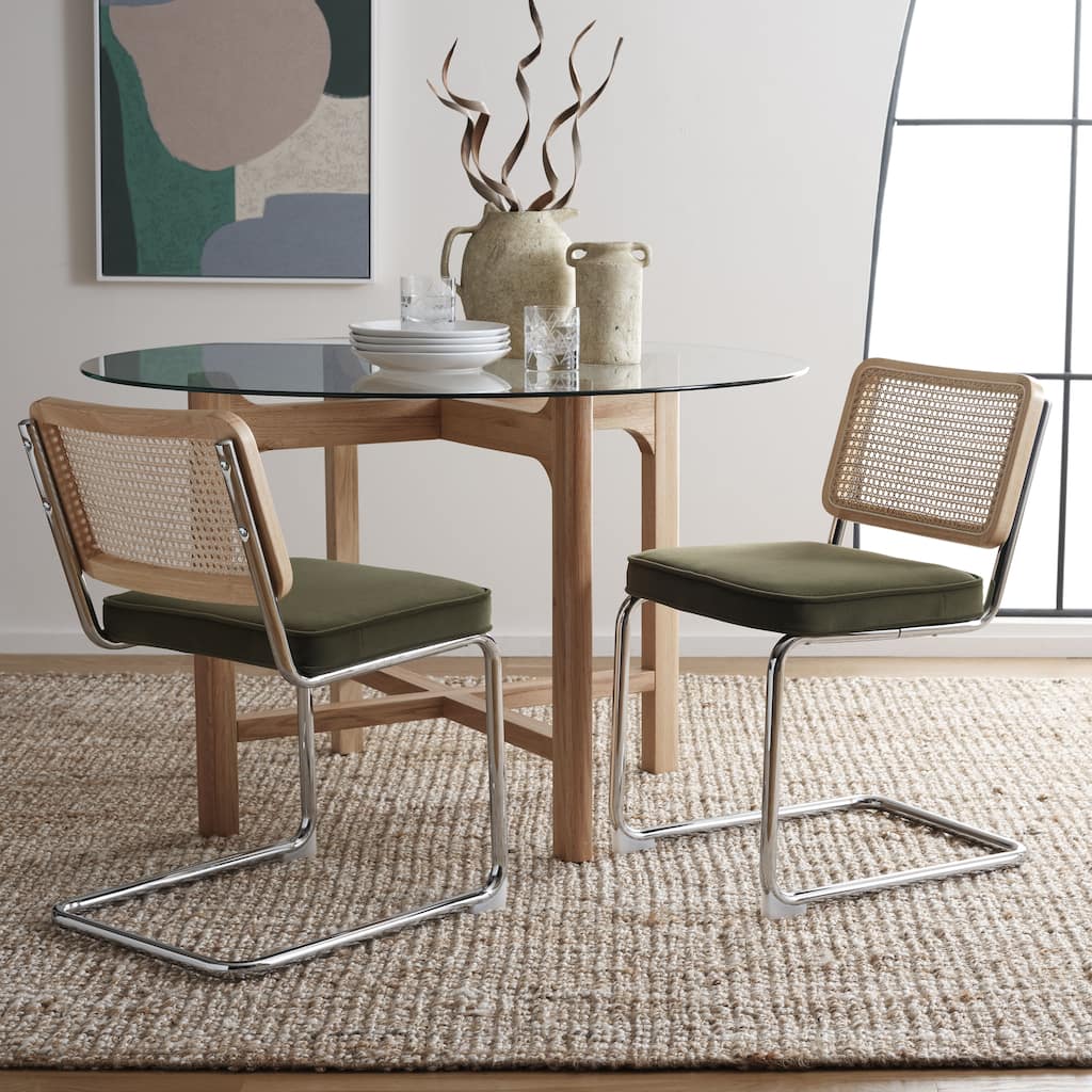 SAFAVIEH Hazle Rattan Back Solid Wood Dining Chair (Set of 2) - 18.5" x 22.6" x 32.7" - 19Wx23Dx33H