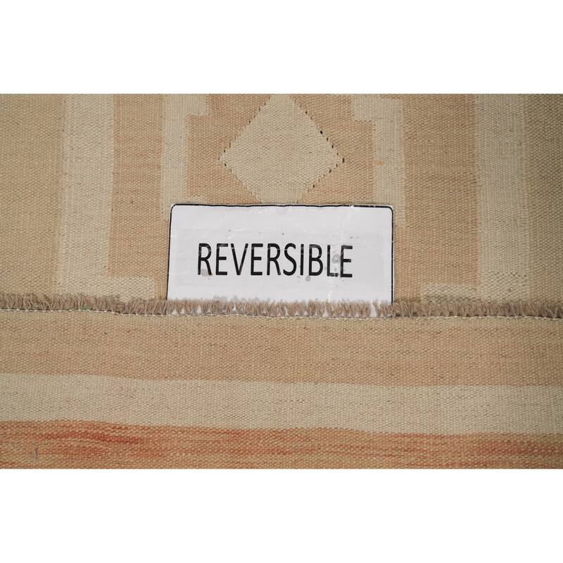 Hand Woven Oriental 100% Wool Carpet Southwestern Tribal Beige & Ivories Kilim Area Rug - 8' 1'' X 5' 1''