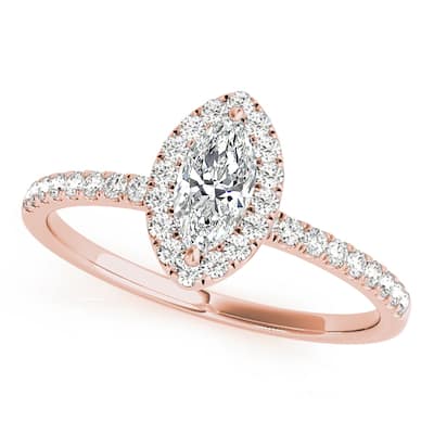 Auriya 14k Rose Gold Lab Grown Marquise Diamond Halo Engagement Ring 0.50 to 5.00 ct. tw. (F-G VS)