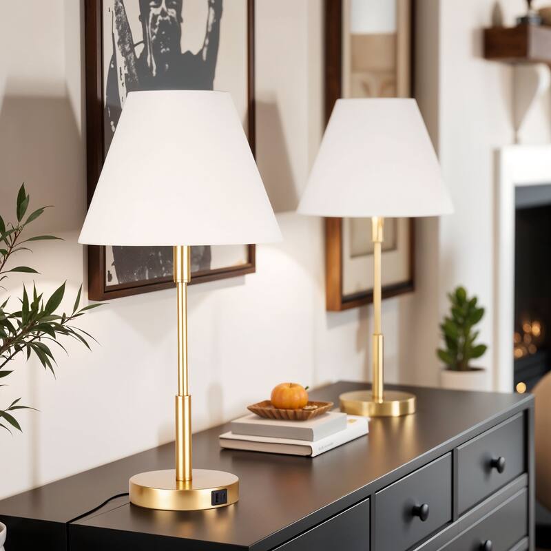 Kenroy Home Marlow Lamp with USB ports - Antique Brass - Set of 2