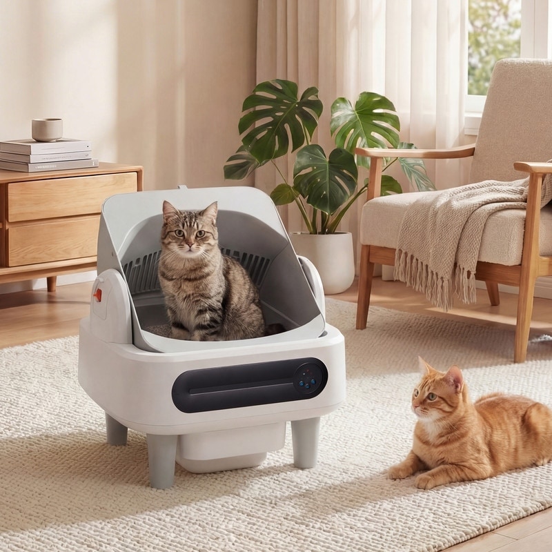 Open Top Self-Cleaning Cat Litter Box, 11L App Controlled Litter Box, Dual WiFi Quiet Smart Sensor, Multi-Cat Use
