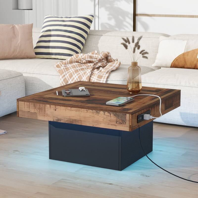 Farmhouse Coffee Table with 2 USB Ports and Outlets