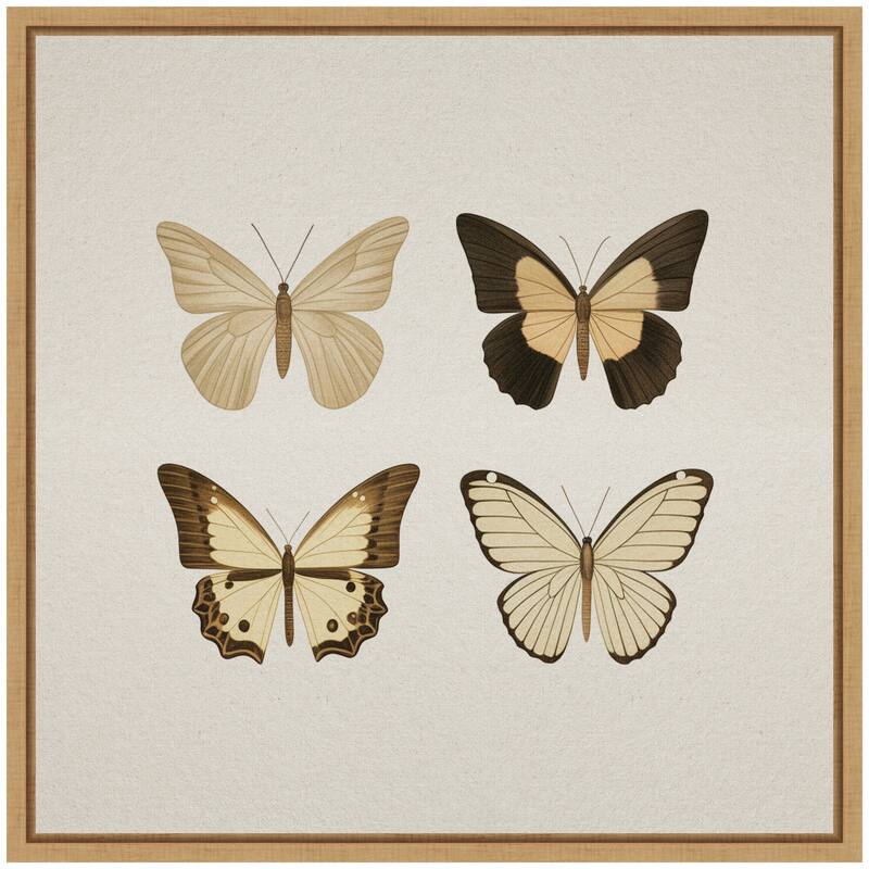 Kate and Laurel Sylvie Vintage Style Butterflies in Neutral Tones Framed Canvas by The Creative Bunch Studio