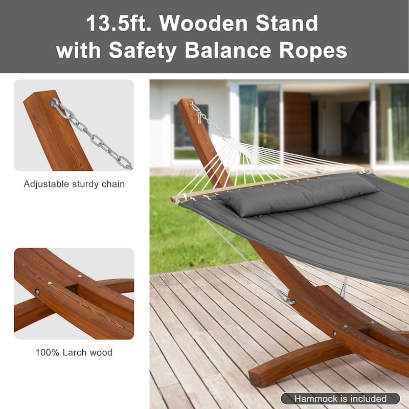 2 Person Large Quilted Hammock with 13.5 Ft Wooden Arc Hammock Stand