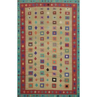 Hand Woven Oriental 100% Wool Carpet Southwestern Modern Multi-Colored Kilim Area Rug - 14' 6'' X 9' 10''