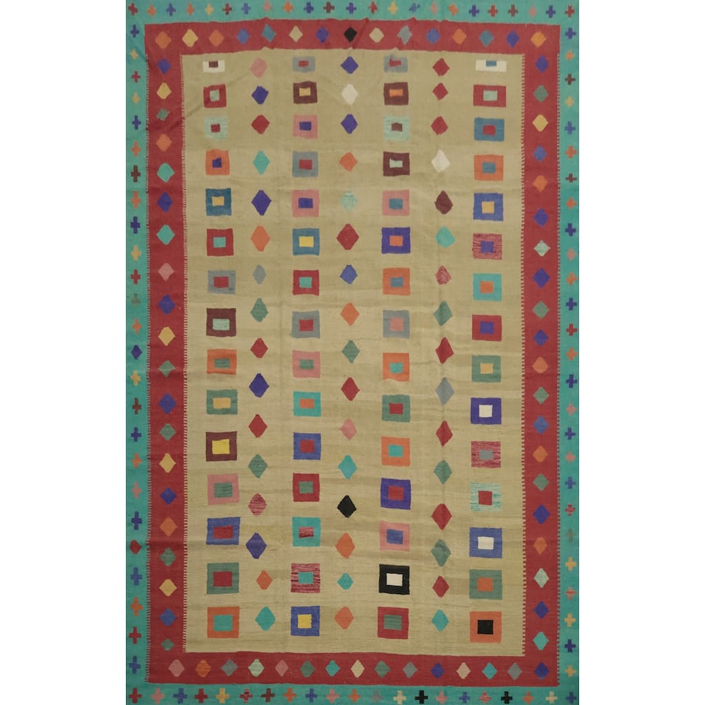 Hand Woven Oriental 100% Wool Carpet Southwestern Modern Multi-Colored Kilim Area Rug - 14' 6'' X 9' 10''