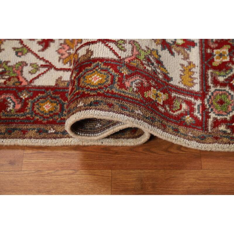 Floral Ivory Oushak Indian Foyer Rug Handmade Wool Carpet - 2'10"x 4'10"