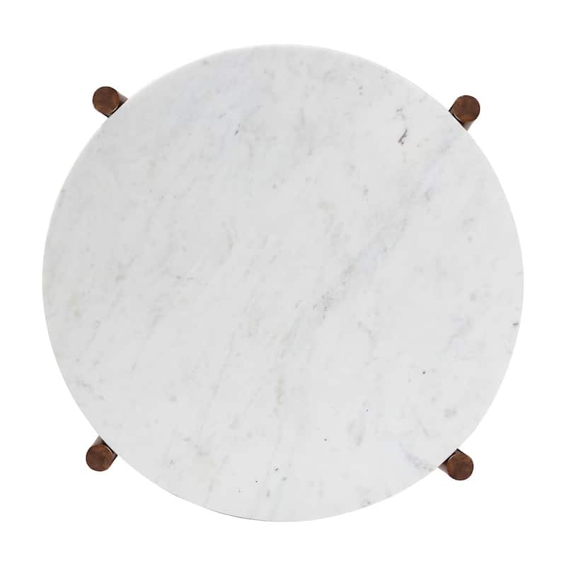 Quindalyn Round Marble Coffee Table - Modern Accent Table with Mango Wood Frame and Open Shelf Storage