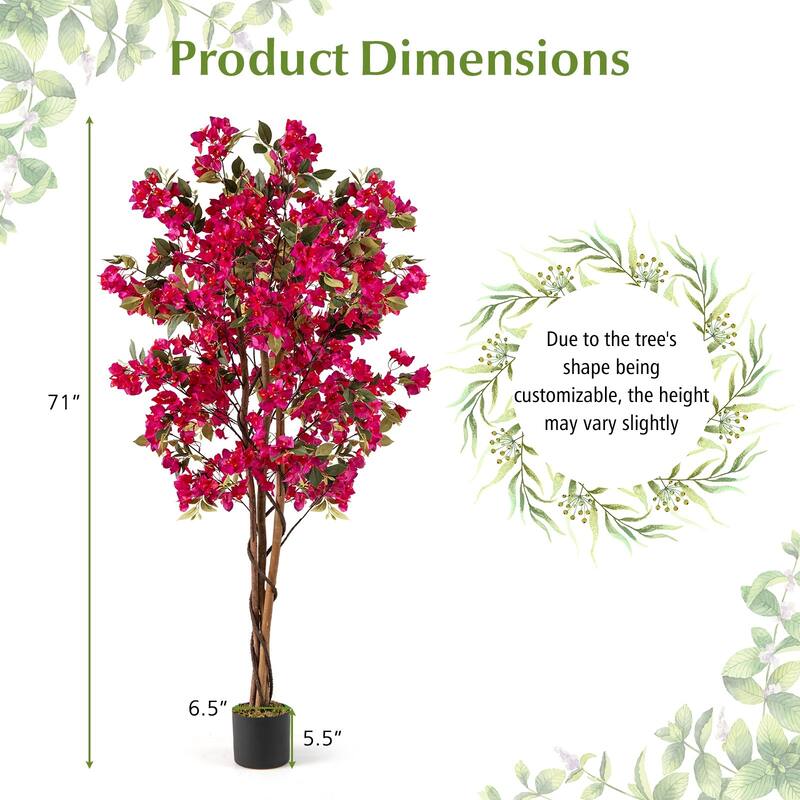 Gymax 6 FT Artificial Bougainvillea Tree Set of 2 Tall Faux Pre-potted