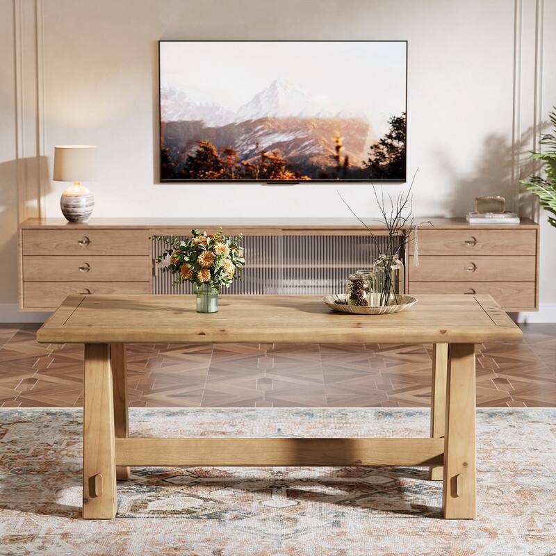 47-Inch Sturdy Rectangular Solid Wood Coffee Table