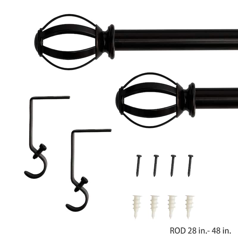 Lumi 5/8" Single Curtain Rod Set- Cage Ball finials - 28"-48" - Oil Rubbed Bronze