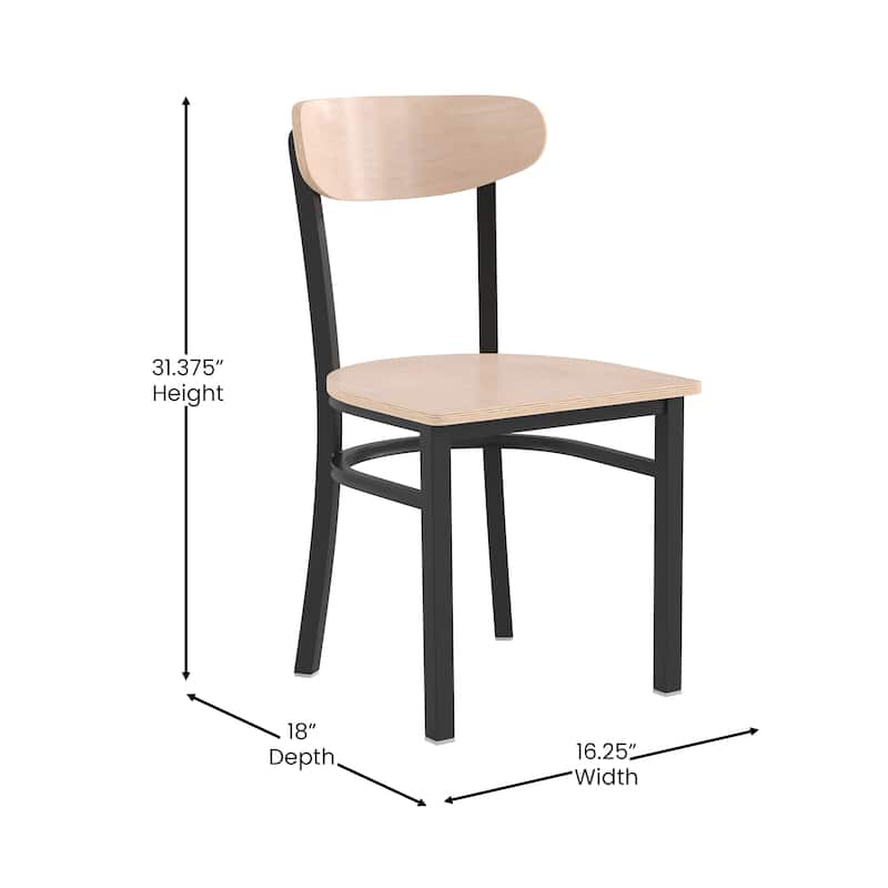 Commercial Metal Dining Chair with Wood Seat and Boomerang Back
