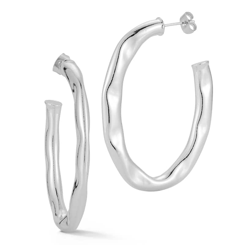 Chloe & Madison Hammered Large Oval Hoop Earrings - Silver