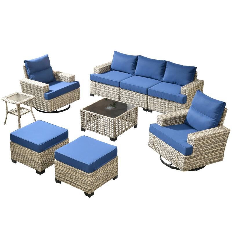 XIZZI 9-piece Outdoor Patio Wicker Furniture Swivel Chair Set