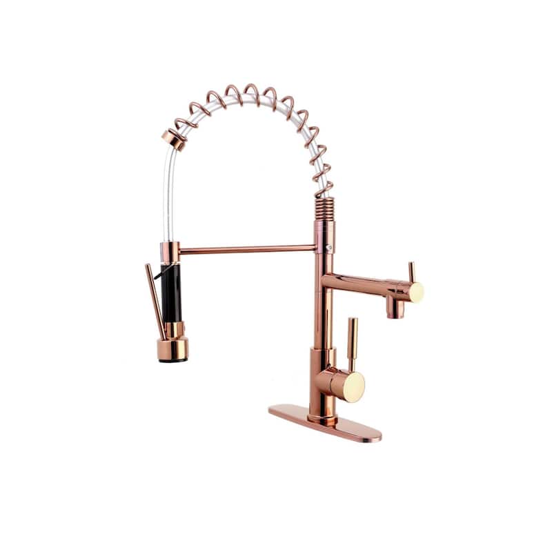 rose gold high arc kitchen sink faucet pull down metal sprayer with deck plate and lock ring - 7'9" x 10'10"